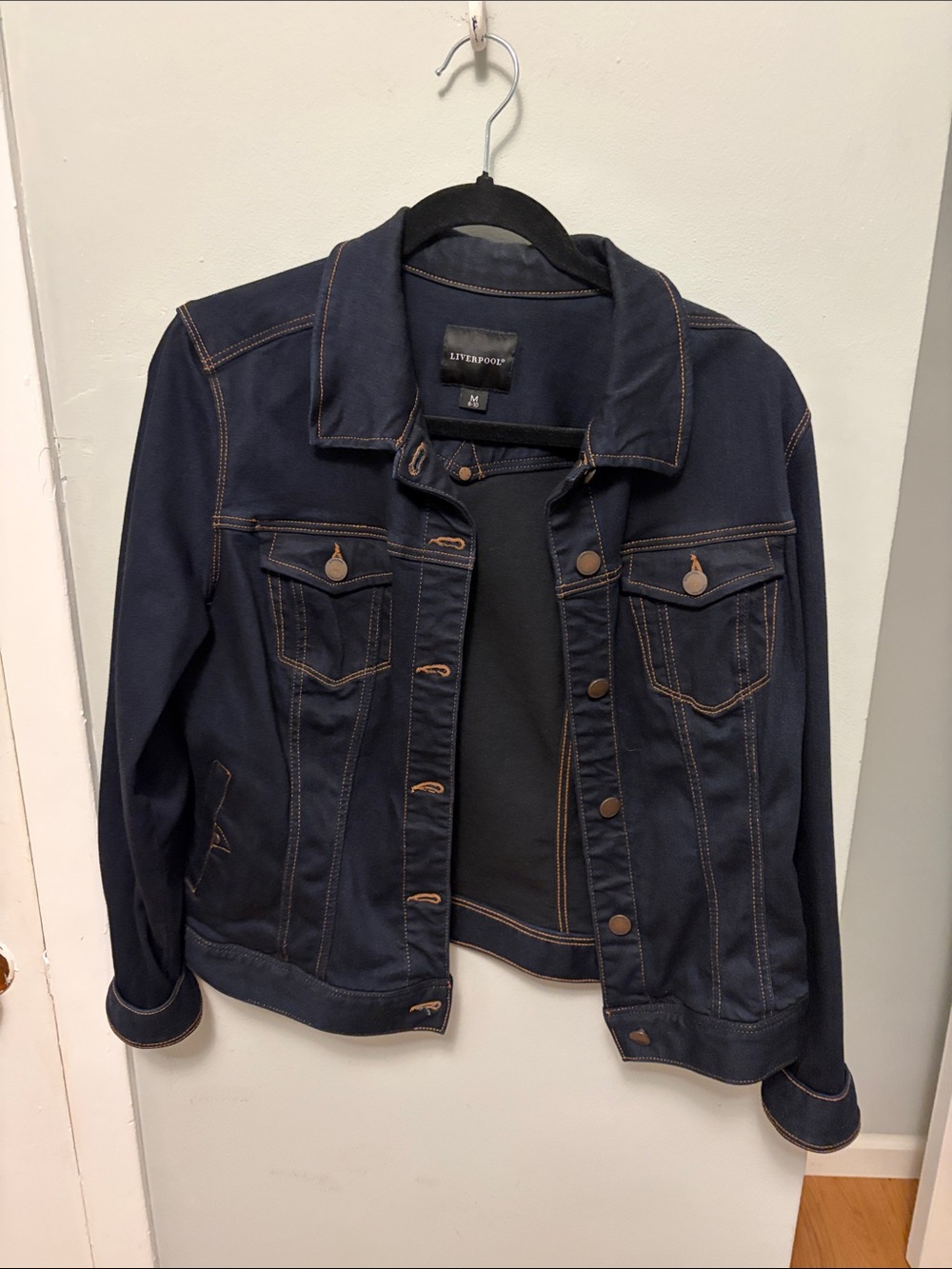 Liverpool Dark Navy Denim Jacket with Contrast Stitching